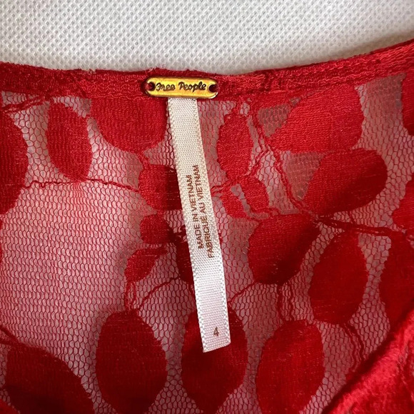 Free People 3/4‎ Sleeve Mesh Lace Overlay Dress Red Size 4 - Picture 8 of 10